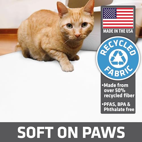 Drymate Original Cat Litter Mat, Contains Mess from Box, Protects Floors, Urine-Proof, Machine Washable, Soft on Kitty Paws, Absorbent, Waterproof (USA Made, Recycled Content) (28”x36”)(White)