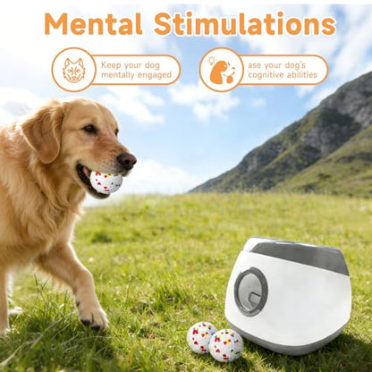 Automatic Dog Ball Launcher with 6pcs 2.5Inch ETPU Balls, White, Adjustable Distance 20-45ft, USB Rechargeable, Interactive Pet Toy-Blue (Grey-XL) - color: Grey-XL