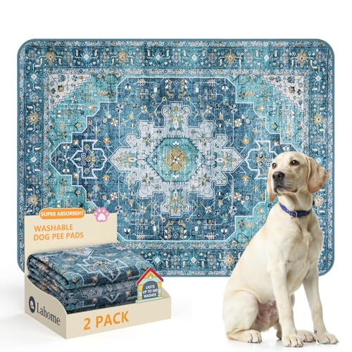 Lahome Reusable Washable Puppy Pads - 2 Pack Super Absorbent & Waterproof Dog Training Mats for Potty, Crate and Floor - Leakproof Pee Pads with Non-Slip Backing (Blue, 36"x48") - color: Blue, size: 3FT x 4FT (Pack of 2)