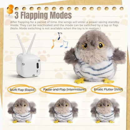Cat Toys Flapping Bird Cuckoo, Touch Activated Interactive Cat Kicker with 3 Modes, Catnip Pouch, Type-C Rechargeable, Realistic Chirping, Self-Stop, Washable Fur Cover
