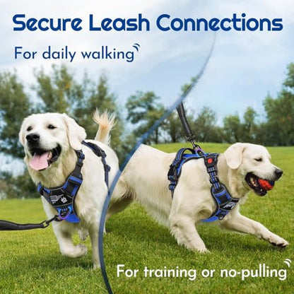 Dog Harness Medium Sized, Easy Wearing with 3 Buckles, Adjustable No Pull Pet Harness with 2 Rings for Walking, No Chock Reflective Soft Padded Vest with Control Handle, Blue & Black, M - color: Blue & Black, size: Medium