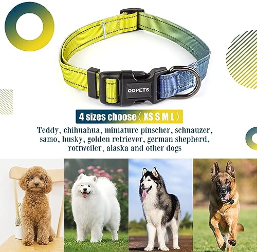 Roses&Poetry XS Dog Collar with Gradient Amber, Yellow Reflective Dog Collar Adjustable XSmall Puppy Collars Tiny for Small Medium Large Dogs (Amber-XS) - color: Yellow Amber, size: XS