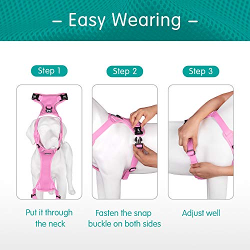 PoyPet Reflective Soft Breathable Mesh Dog Harness No Choke Double Padded Vest Adjustable(Light Pink,XS) - color: Light Pink, size: XS