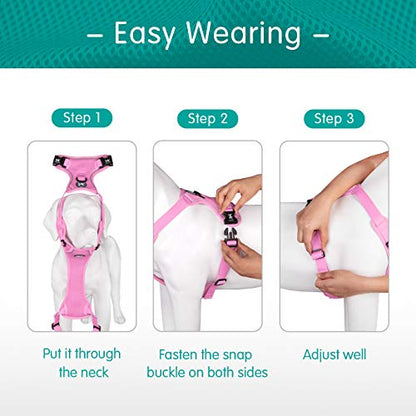 PoyPet Reflective Soft Breathable Mesh Dog Harness No Choke Double Padded Vest Adjustable(Light Pink,XS) - color: Light Pink, size: XS