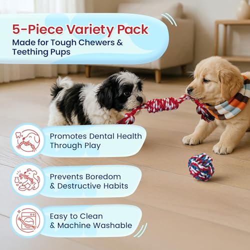 Pacific Pups Products Dog Rope Toys for Medium Dogs & Small Dogs 5 Pack - Puppy Teething Toys and Small Dog Toys - 5 Puppy Chew Toys for Teething - size: 5 Pack
