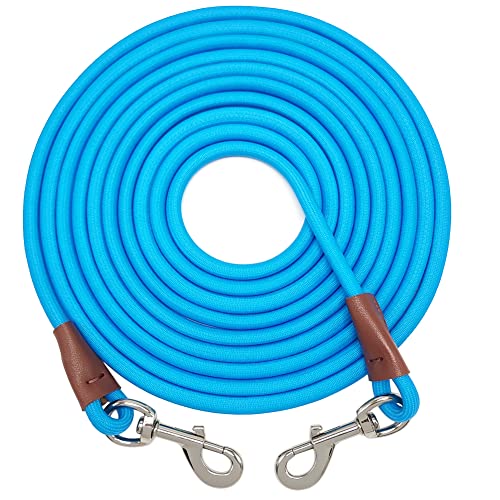 30FT Tie Out Rope Dog Leash, Long Tether 10-15-20-30 FT Dog Tie Down Nylon Check Cord for Medium Large Dogs Outdoor Playing Camping Backyard (Blue, 3/8") - color: blue, size: 3/8" x 30ft