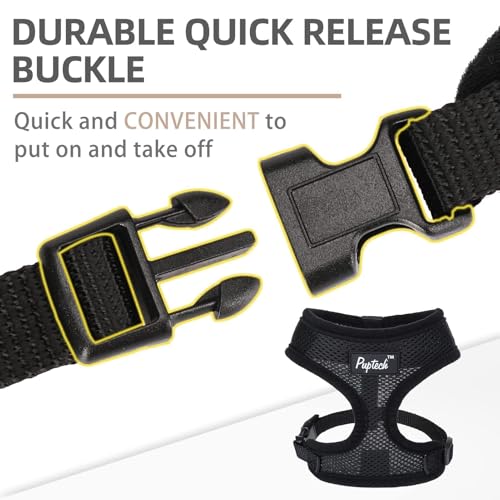 PUPTECK Soft Mesh Dog Harness and Leash Set Pet Puppy Cat Comfort Padded Vest No Pull Harnesses, Solid Black, XS - color: Solid Black, size: XS (NECK: 10", CHEST: 10"-14")