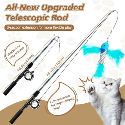Pawaboo Cat Feather Toys, 4 Pack Interactive Cat feather Teaser Wand Toys, Retractable Fishing Pole Wand Catcher Exerciser with Refill Fish, Dragonfly Worm with Bells, Fun Cat Kitten Kitty Playing Toy - color: Bionic Brown Feather