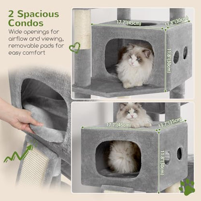 Globlazer Multi-Level Extra Large Tall Cat Tower 83 inch Sturdy Heavy Duty Cat Tree for Indoor Large Adult Cats Kittens with 2 Cat Condo, 8 Scratching Post, 2 Hammock, S83G, Light Grey - color: Light Grey