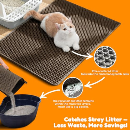 Extra Large Waterproof Cat Litter Mat - 31x24 Inch Honeycomb Double Layer Traps Litter, Waterproof & Non-Slip Floor Protector, Easy Clean, Odor-Free, Brown - color: Brown