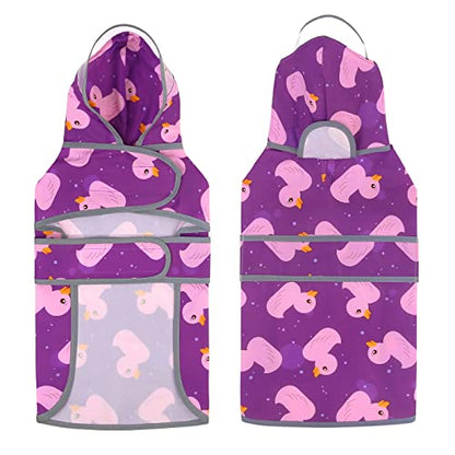 HDE Dog Raincoat with Clear Hood Rain Jacket Poncho for Small Medium Large Dogs Ducks Purple - S - color: Ducks Purple, size: Small