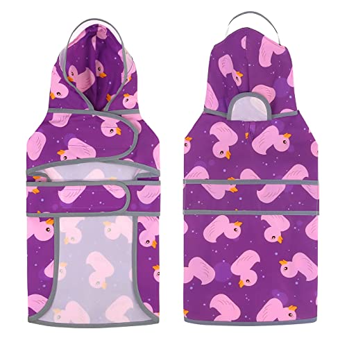 HDE Dog Raincoat with Clear Hood Rain Jacket Poncho for Small Medium Large Dogs Ducks Purple - L - color: Ducks Purple, size: Large