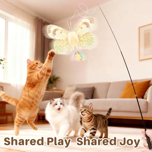 Walfront Interactive Cat Wand Toy with Butterfly, Telescopic Fishing Rod Design, Realistic and Lively for Indoor Cats and Kittens, Fun for Multi-Cat Households and Engaging Daily Play