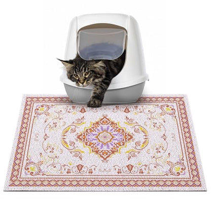 Glittme Cat Litter Mat with Non-Slip Bottom Litter Box Mat 24"X15" Litter Trapping Mat Easy to Clean Washable Cat Food Mat for Kitty,S - color: Brown, size: 24"x15"