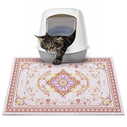 Glittme Cat Litter Mat with Non-Slip Bottom Litter Box Mat 24"X15" Litter Trapping Mat Easy to Clean Washable Cat Food Mat for Kitty,S - color: Brown, size: 24"x15"