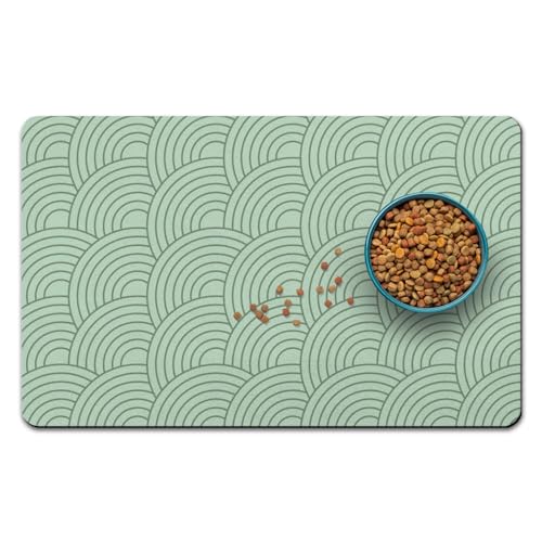 Dog Food Mat for Floors, Absorbent and Quick-Drying Pet Cat Food Mat,Anti-Fouling and Easy-to-Clean Pet Feeding Mat,Dog Bowl Mats for Messy Drinking Water Bowls.12 x20inch Boho Style - color: 01-Green, size: 12x20 inch