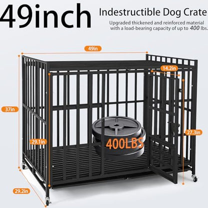 48Inch Heavy Duty Indestructible Dog Crate for Large Dogs,Escape-Proof Steel Kennel for Large Dogs,3Door Design with Lockable Wheels,Extra Large XXL Dog Cage with Removable Tray (48) - size: 48