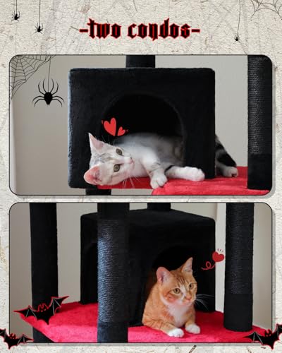 MUTTROS Gothic Cat Tree for Large Cats, 70.9" Tall Black Cat Tower with Coffin Bed, Cat Condo, Sisal Scratching Posts & Top Perch, Spider Hanging Ball, Multi-Level Spooky Cat Tree, Halloween, Black - color: Gothic Black, size: 70.9inch
