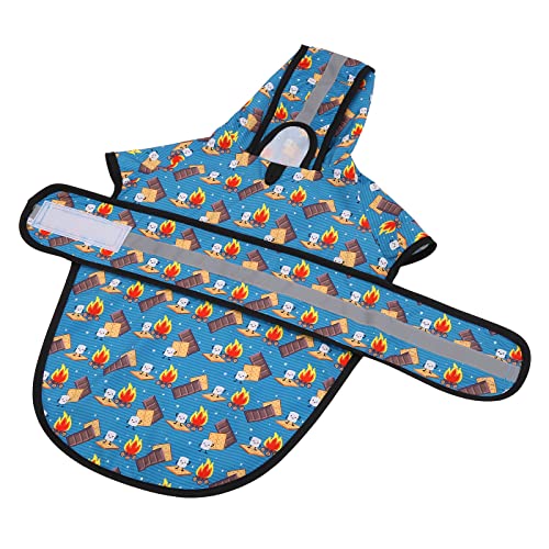 HDE Dog Raincoat Jacket Reflective Adjustable Hooded Pet Poncho Rain Coat with Leash Hole for Small to X-Large Dogs Happy Camper - S - color: Happy Camper, size: Small