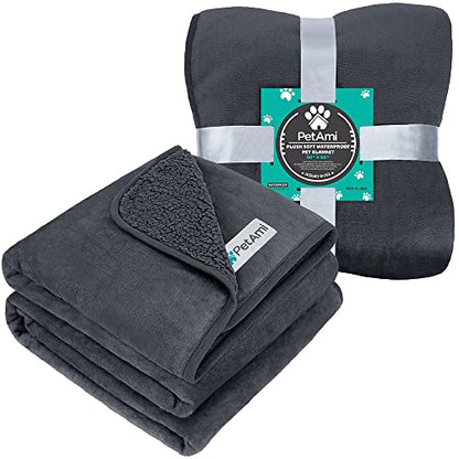 PetAmi Sherpa Fleece Waterproof CAT and Dog Blanket, Gray, Queen - color: Gray, size: Queen (90x90)