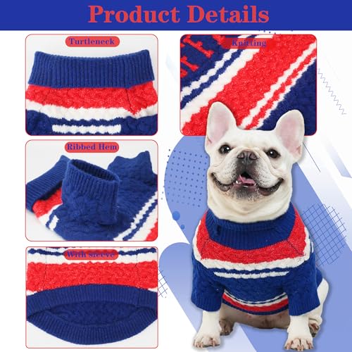Buffalo Small Dog Sweater Football Theme Turtleneck Knit Dog Sweaters for Small Pets Warm Winter Cat Dog Clothes - color: blue&red, size: Small