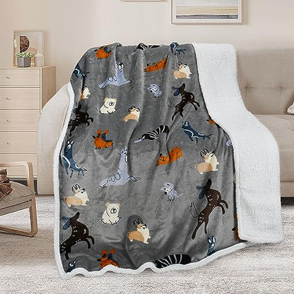 Catalonia Dog Print Sherpa Fleece Throw Blanket, Soft Mink Plush Couch Blanket, Fuzzy Fluffy Comfy Warm Throws, Comfort Caring Gift, 50x60 inches, Grey - color: Dog Grey, size: 50"x60"