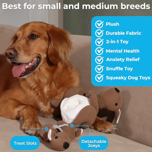 Dog Toys Plush with Squeaky & Treat Hiding Features - Mental Stimulation Enrichment Toy for Large Breed Dogs - Machine Washable Slow Feeder to Keep Dogs Busy，Joey Pouch - color: Joey Pouch-1