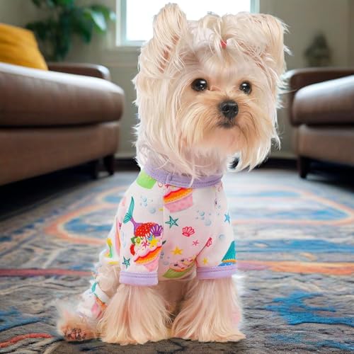 Dog Pajamas for Small Dogs, Soft Thin Pjs Jammies Cat Doggie, Summer Pet Cute Puppy Clothes Outfits Dogs Boy Girl(Mermaid Cake,XS) - color: Mermaid Cake, size: X-Small (Chest 11.8 in)