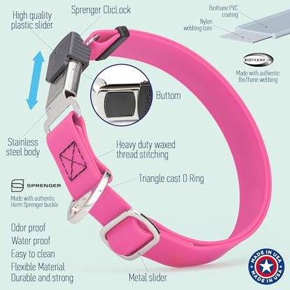 Biothane Waterproof Durable Dog Collar with Herm Sprenger - Quick Release ClicLock Buckle - Fits Medium and Large Dogs - Made in USA (Passionfruit Pink, W 1" x L 15"-25") - color: Passionfruit Pink, size: W 1" x L 15"-25"