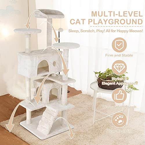 Go Pet Club 70'' Tall Multi-Level Cat Tree with Scratching Post, Condo, Platform, Tower for Indoor Medium Cats - color: Beige
