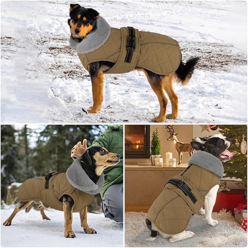 Dog Coat, Waterproof Dog Winter Jacket with Adjustable Buckle, Reflective Turtleneck Pet Snow Vest Warm Fleece Sweater for Small Medium Large Dogs - Khaki, 3XL - color: Khaki, size: XXX-Large