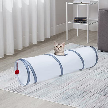 Sheldamy Cat Tunnel, 2-Way Cat Tunnels for Indoor Cats, Collapsible Cat Play Tunnel, Interactive Toy Maze Cat House with 1 Play Ball for Cats, Puppy, Kitty, Kitten, Rabbit (White & Grey) - color: 2 Way White & Grey
