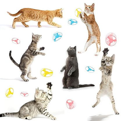 REDANHA 12 PCS Cat Fetch Toy with Colorful Flying Propellers Set, Cat Playing Tracking Interactive Toys for Kitten Chasing Training Hunting (Pink&Blue Wing)