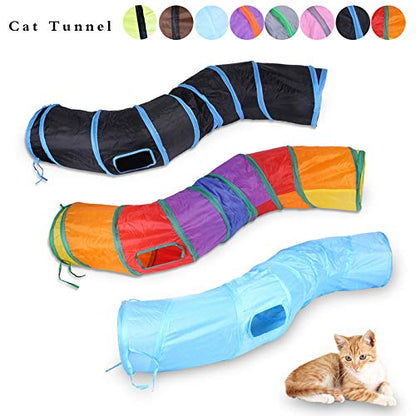 iCAGY Cat Tunnel for Indoor Cats Interactive, Rabbit Tunnel Toys, Pet Toys Play Tunnels for Cats Kittens Rabbits Puppies Crinkle Pop Up Blue 47" Shape S - color: Blue
