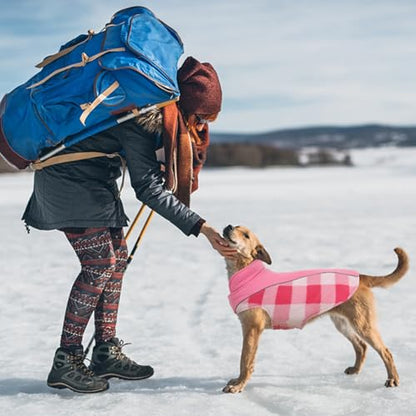 Kuoser Dog Winter Coat, Reversible Waterproof Dog Jacket with Reflective Strip, Warm Dogs Fleece Vest Adjustable Doggy Cold Weather Clothes Plaid Christmas Outfit Pet Apparel for Medium Dogs, Pink M - color: Pink, size: Medium (Chest Girth: 17.3-20.9'' )