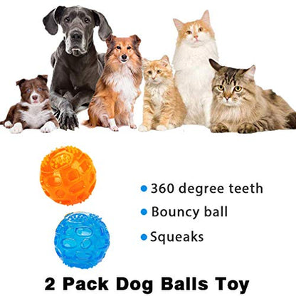 ACEONE Dog Squeaky Ball, Pet Squeak Chew Bouncy Rubber Toy Balls for Small Large Dogs Indestructible Exercise Training Playing - size: 2 Balls 3 Inch