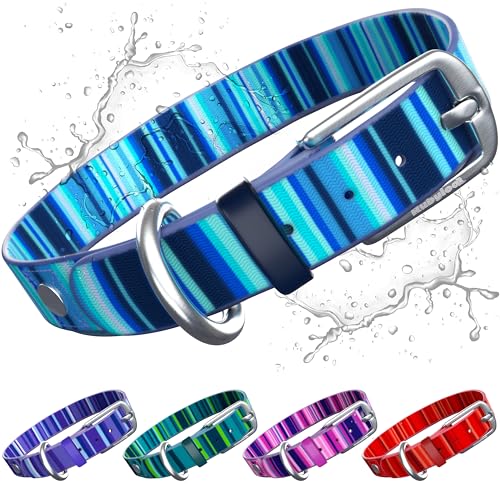Waterproof Dog Collar for Rain, Snow or Swim – Quick-Dry, Stink-Proof & Dirt-Proof – Washable, Easy to Clean & Odorless – Soft & Durable– Rust-Proof Metal Buckle for Medium & Large Dogs - Blue-M 1" - color: Blue Ocean, size: Medium (fits neck size: 16-20"