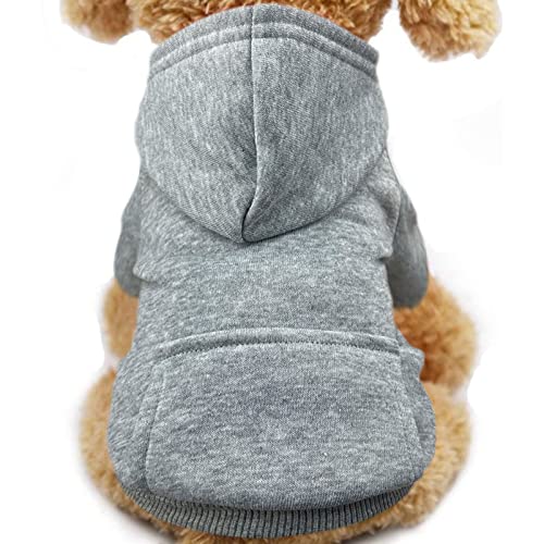 Jecikelon Winter Dog Hoodie Sweatshirts with Pockets Warm Dog Clothes for Small Dogs Chihuahua Coat Clothing Puppy Cat Custume (Grey, X-Small) - color: Grey, size: X-Small