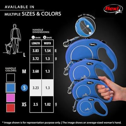FLEXI New Classic Tape Retractable Dog Leash for Small Dogs Upto 33 lbs. – 16 ft., Blue | Tangle Free Pet Walking Leash with One-Handed Brake, Pause, Lock|German Quality Product - color: Blue, size: Small - 16 Feet (Tape)