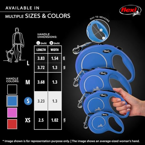 FLEXI New Classic Tape Retractable Dog Leash for Small Dogs Upto 33 lbs. – 16 ft., Blue | Tangle Free Pet Walking Leash with One-Handed Brake, Pause, Lock|German Quality Product - color: Blue, size: Small - 16 Feet (Tape)