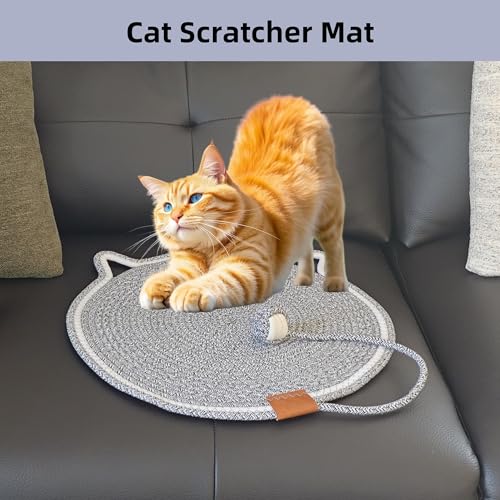 Cat Scratcher Mat, Natural Cotton Rope Cat Scratching Pad, 16.9'' Round Cat Wall & Floor Scratch Pad, Durable Double - Sided Cat Scratcher, Furniture Protector for Wall, Sofa, Couch, Carpet, Grey - color: Grey