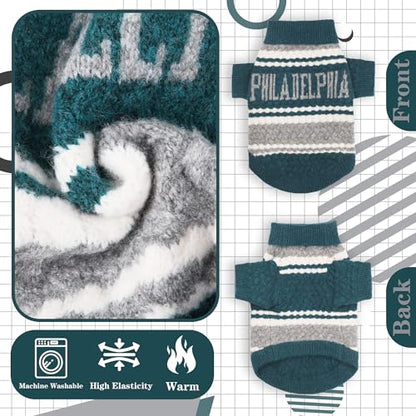 Small Dog Sweater Football Theme Turtleneck Knit Dog Sweaters for Small Pets Warm Winter Cat Dog Clothes - color: green&gray, size: Small