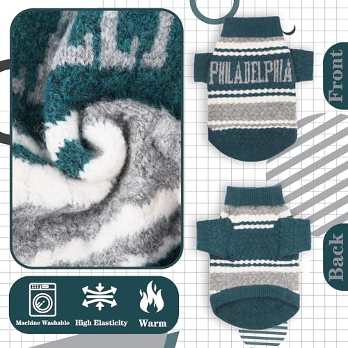 Small Dog Sweater Football Theme Turtleneck Knit Dog Sweaters for Small Pets Warm Winter Cat Dog Clothes - color: green&gray, size: Medium