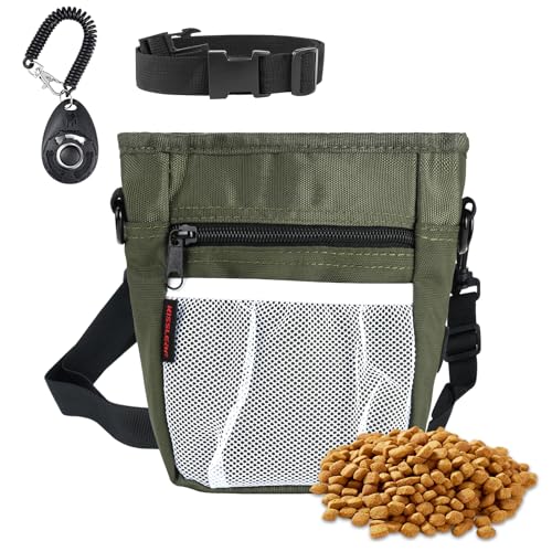 kissleaf Dog Treat Pouches for Pet Training with Magnetic Closure Treat Pouches for Pet Training,Large Dog Treat Training Pouch and Dog Clicker,Training Treat Pouch Built-in Poop Bag Dispenser-Green - color: Green
