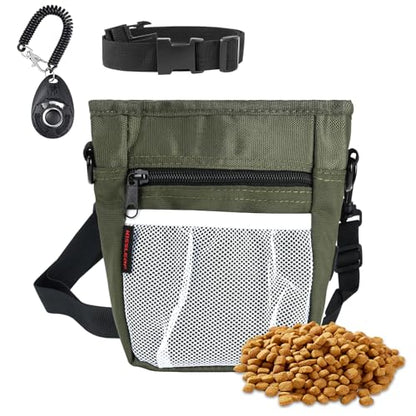 kissleaf Dog Treat Pouches for Pet Training with Magnetic Closure Treat Pouches for Pet Training,Large Dog Treat Training Pouch and Dog Clicker,Training Treat Pouch Built-in Poop Bag Dispenser-Green - color: Green