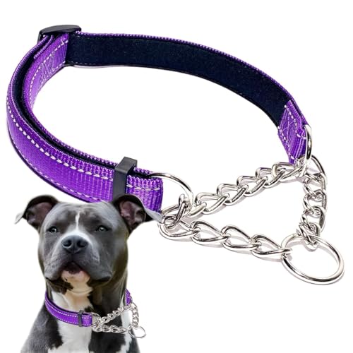 Martingale Collar for Dogs, Reflective Nylon Soft Padded No Pull Training Collars Adjustable Stainless Steel Chain Collar for Small Medium Large Dogs Dark Purple Small - color: Dark Purple, size: Small (Neck for 12-15")