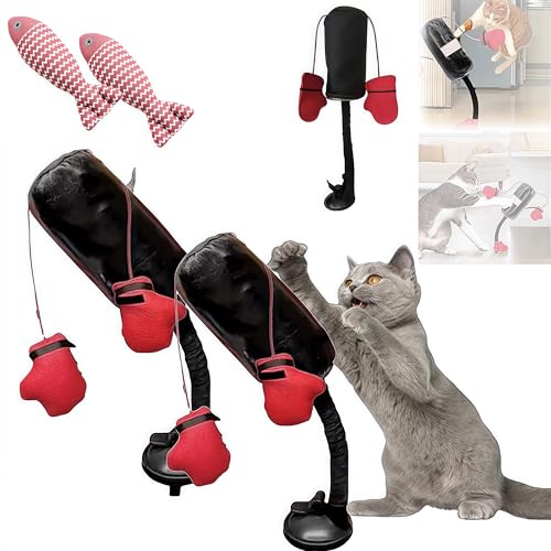 Cat Punching Bag Toy – Interactive Cat Boxing Toy with Springy Bobbing Action, Suction Cup Base, Indoor Kitten Exercise and Fun Activity Cats Boxing (2PC) - color: 2PC