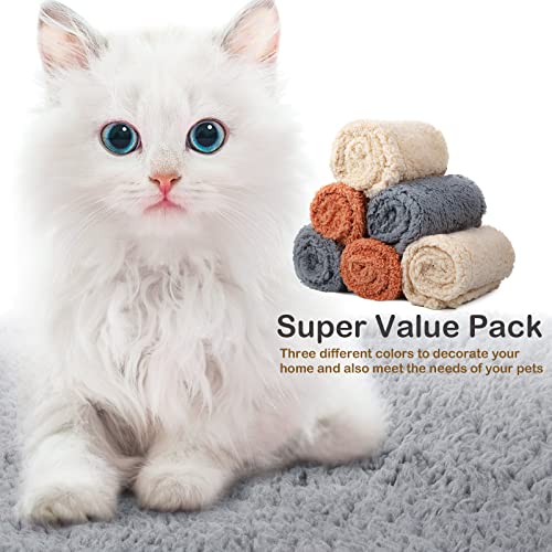 Newwiee 6 Pcs Blankets for Dogs Cats, Soft Warm Fluffy Fleece Pet Calming Blanket, Washable Flannel Throw for Small Medium Pet, Gray/Beige/Khaki(24 x 18 Inch) - size: 24 x 16 Inch