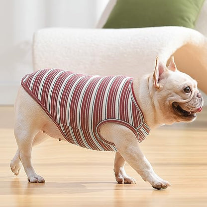 Dog Shirts Vest Cotton Striped T-Shirt, Sleeveless Stretchy Pet Clothes for Small Dogs, 2-Pack Soft Breathable Puppy Tank Top Cat Tee (Small, Pine Green,Plum Red) - color: Pine Green,Plum Red, size: Small