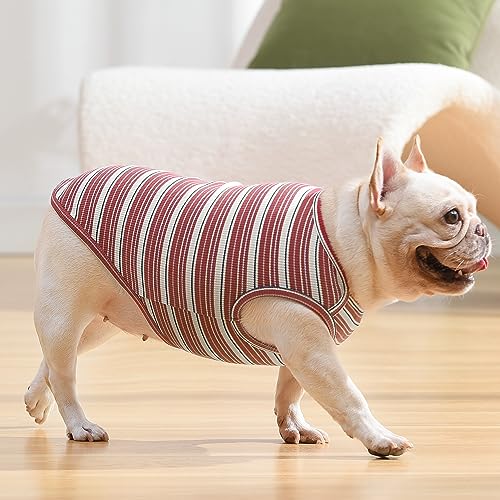 Dog Shirts Vest Cotton Striped T-Shirt, Sleeveless Stretchy Pet Clothes for Small Dogs, 2-Pack Soft Breathable Puppy Tank Top Cat Tee (Large, Pine Green,Plum Red) - color: Pine Green,Plum Red, size: Large